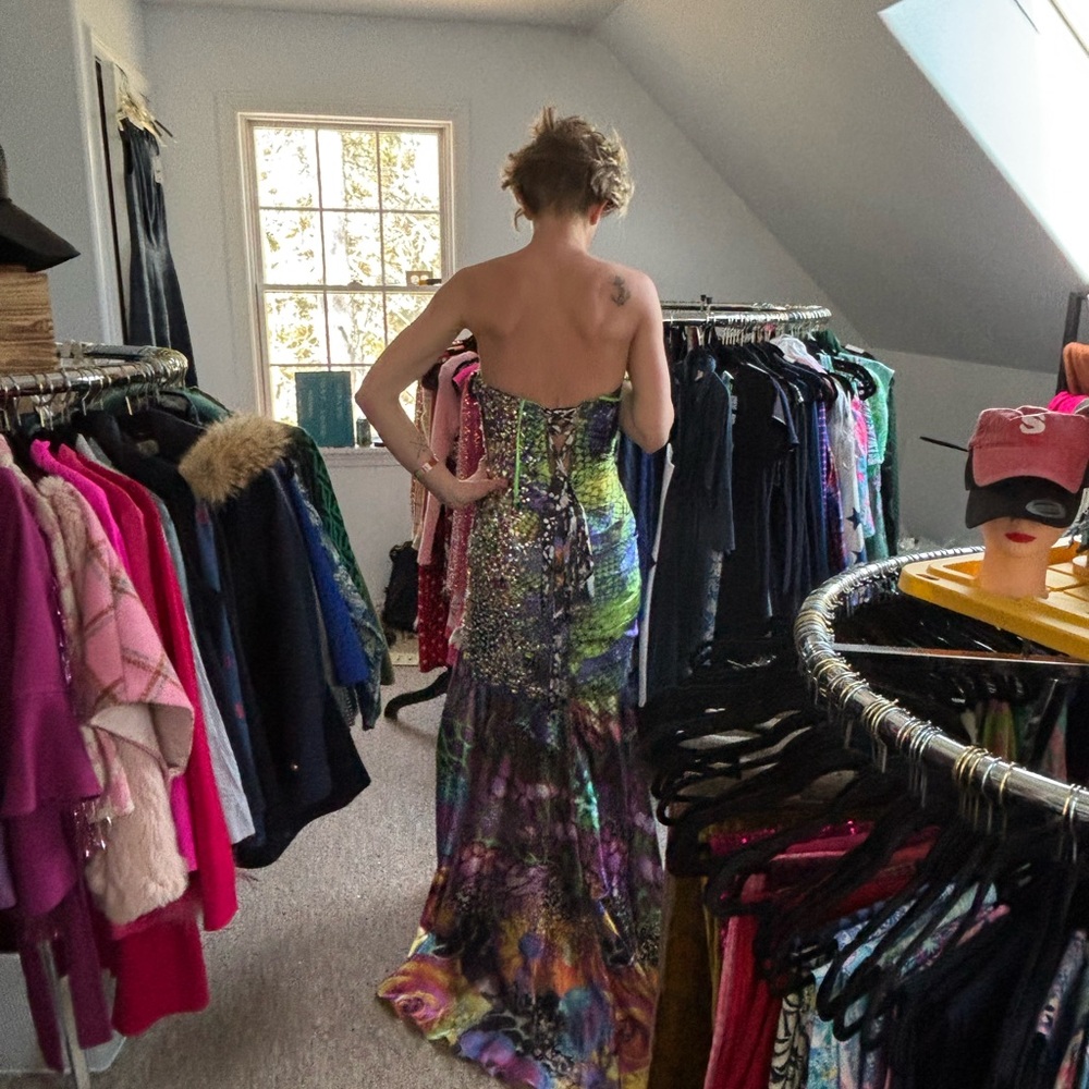 Jovani Strapless Sequined Mermaid Gown in Purple and Green - Picture 2 of 2